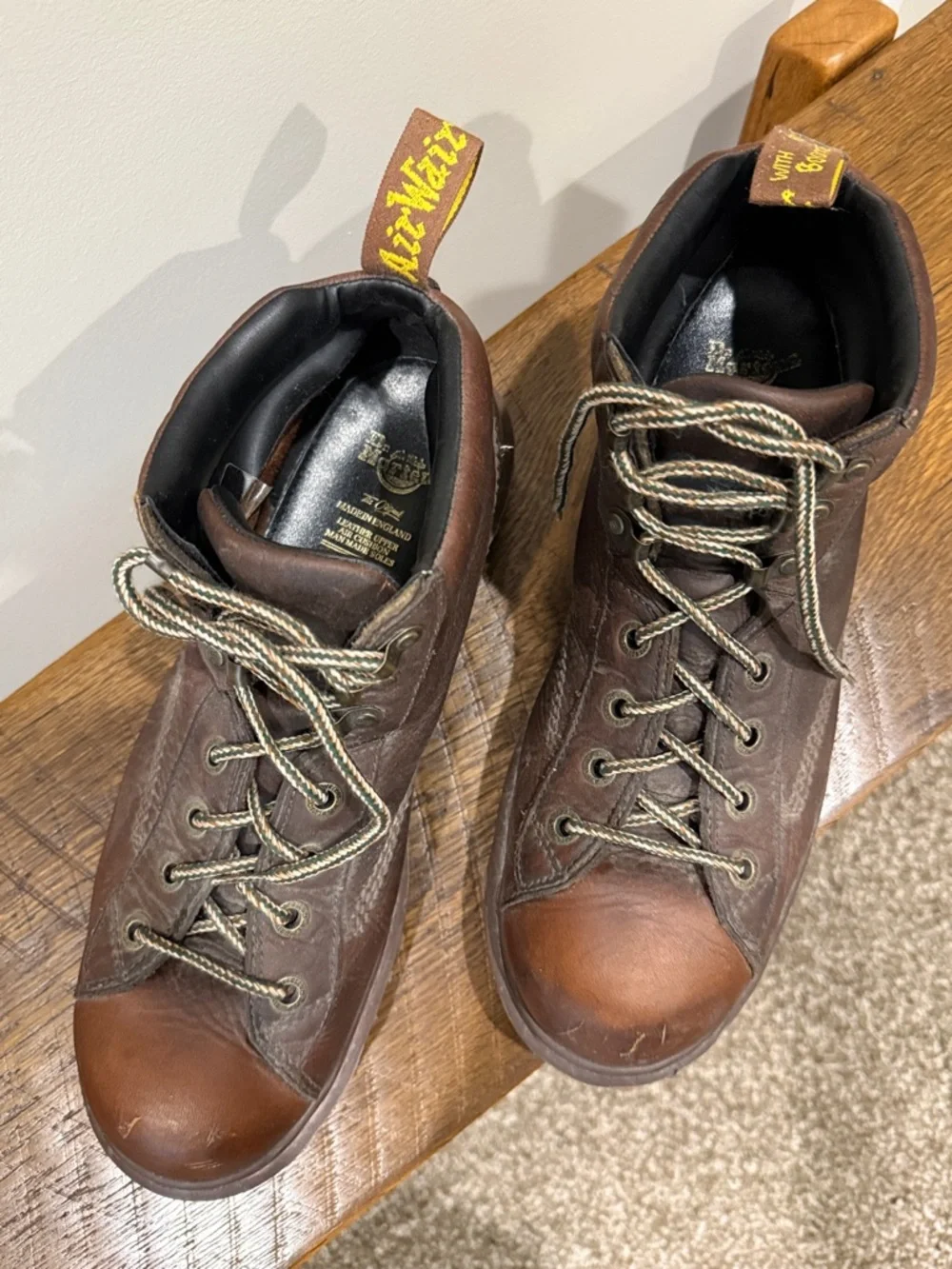 Men's Brown Leather Dr Marten’s Work Boots - Rugged Ankle Boot - Picture 3 of 9